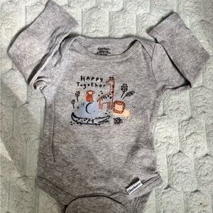 Gerber Gray Long-Sleeve Baby One-Piece with Animal Print
